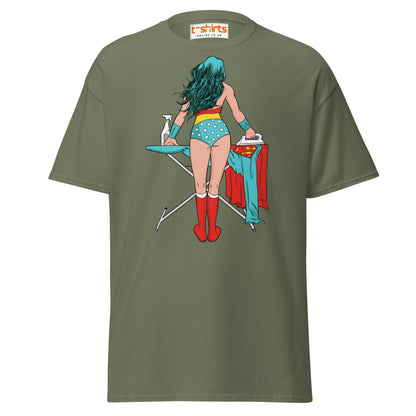 Superhero Ironing T-Shirt – Funny Retro Comic Tee - Military Green - T-Shirts Online
