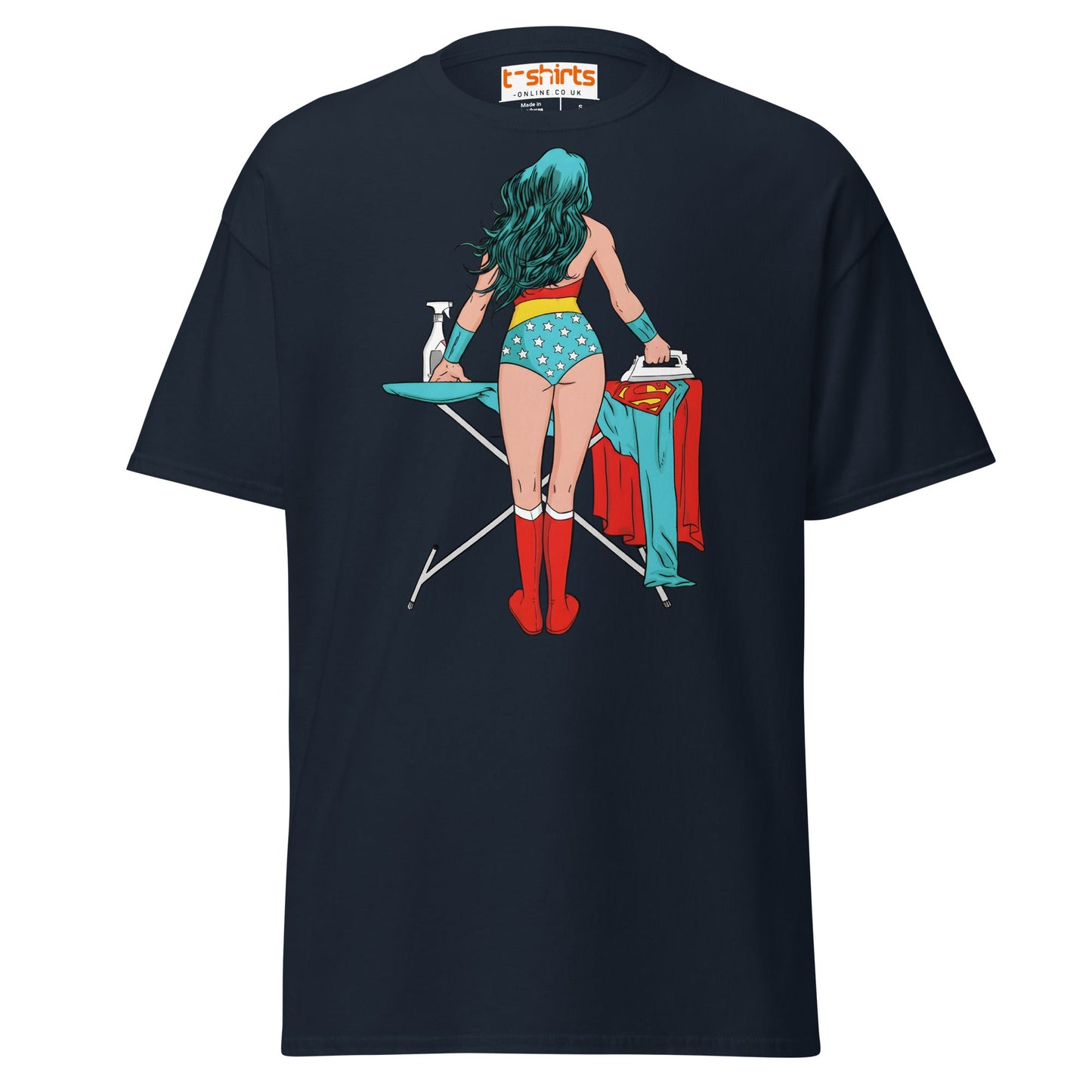 Superhero Ironing T-Shirt – Funny Retro Comic Tee - Navy - T-Shirts Online