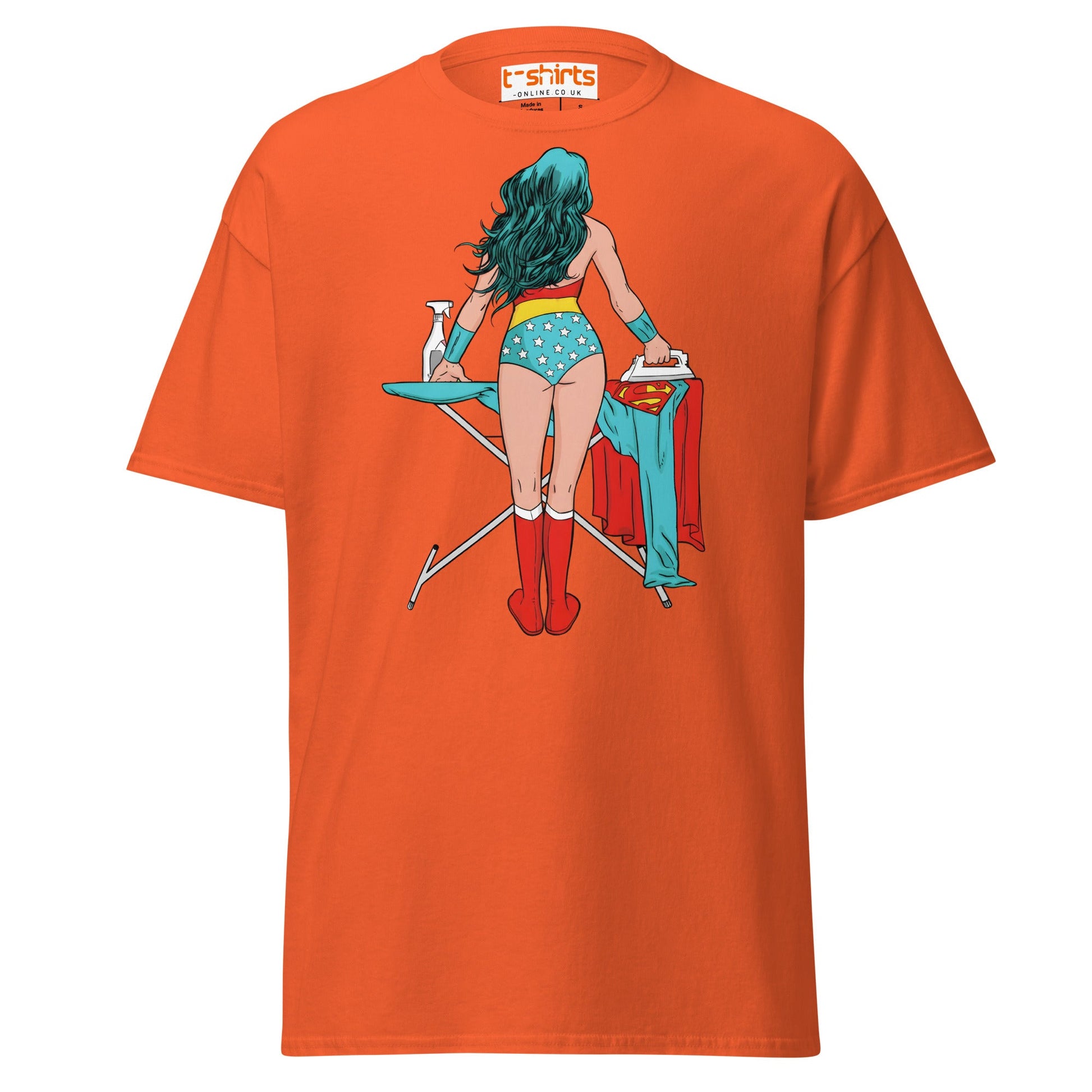 Superhero Ironing T-Shirt – Funny Retro Comic Tee - Orange - T-Shirts Online