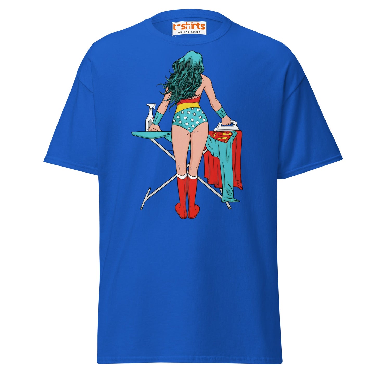 Superhero Ironing T-Shirt – Funny Retro Comic Tee - Royal - T-Shirts Online