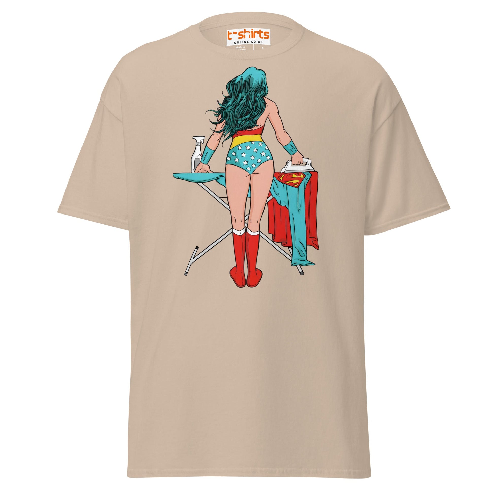 Superhero Ironing T-Shirt – Funny Retro Comic Tee - Sand - T-Shirts Online