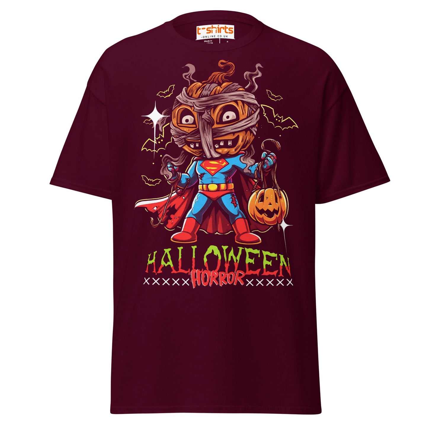 Superman Halloween T-Shirt – Funny Pumpkin Parody Tee - Maroon - T-Shirts Online