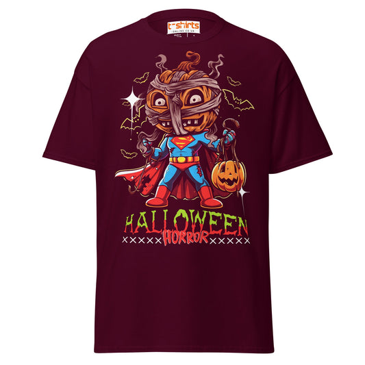 Superman Halloween T-Shirt – Funny Pumpkin Parody Tee - Maroon - T-Shirts Online