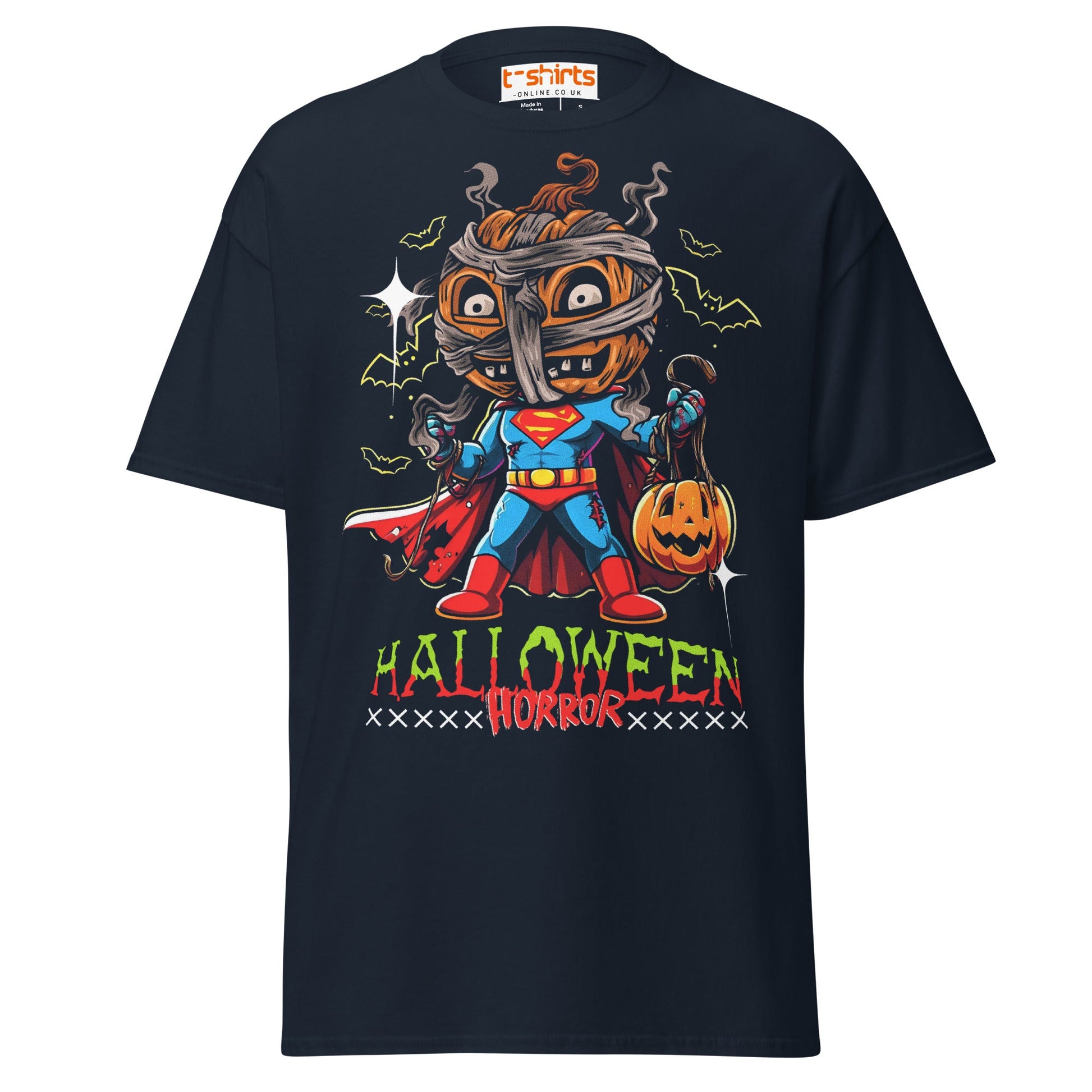 Superman Halloween T-Shirt – Funny Pumpkin Parody Tee - Navy - T-Shirts Online