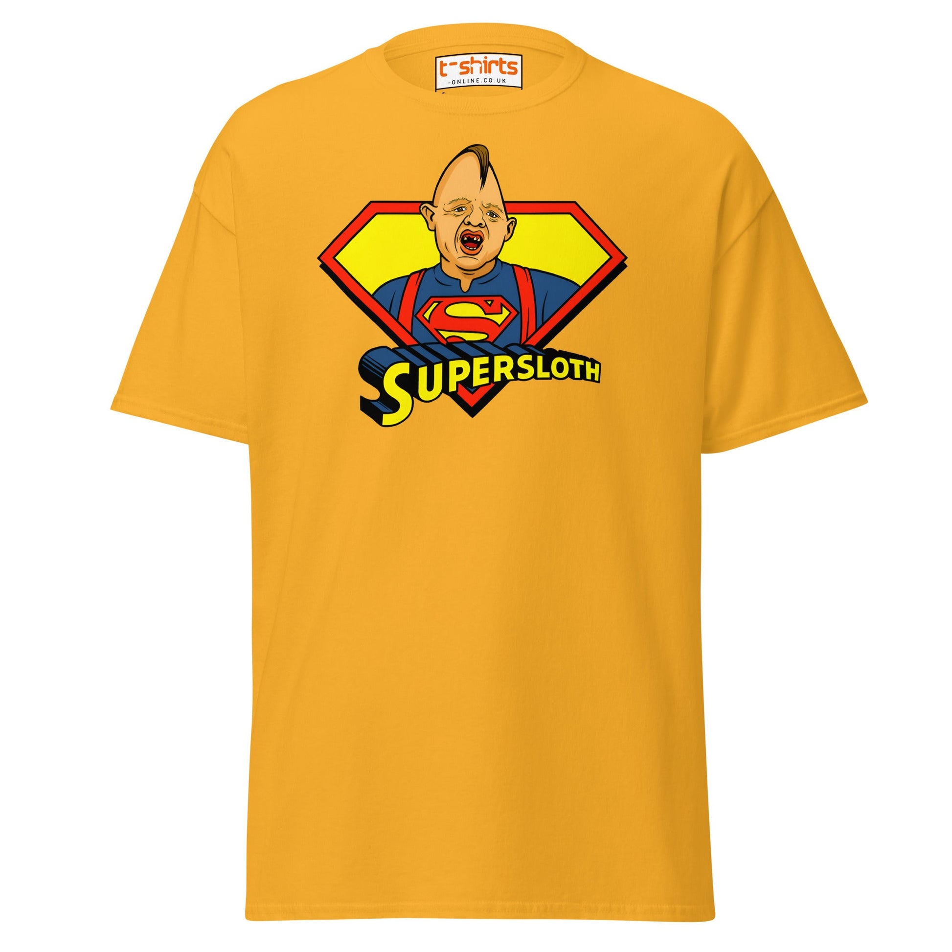 Supersloth Parody T-Shirt for Retro Movie Fans - Gold - T-Shirts Online
