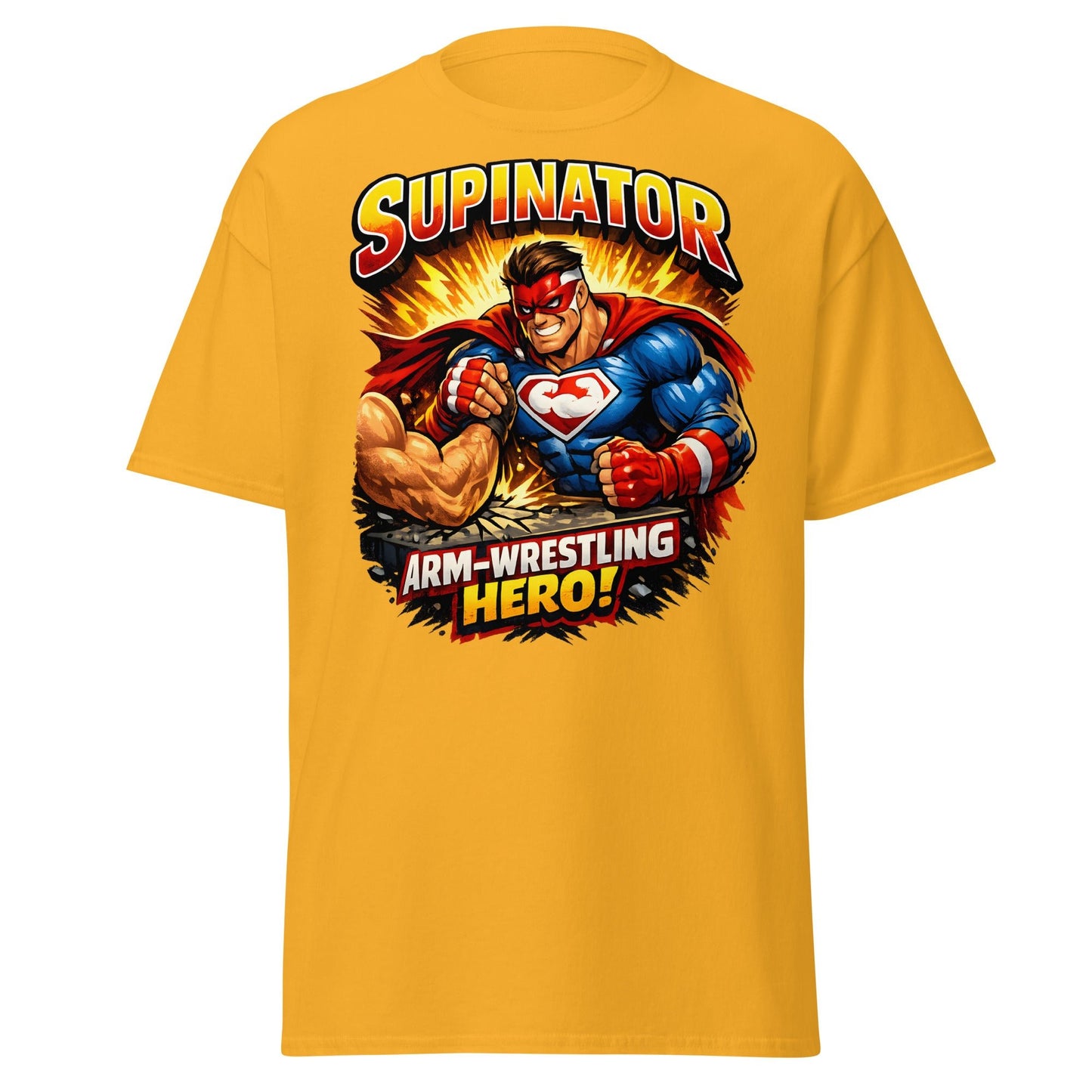Supinator Arm - Wrestling Hero T-Shirt | Pro Strength Tee - Gold - T-Shirts Online
