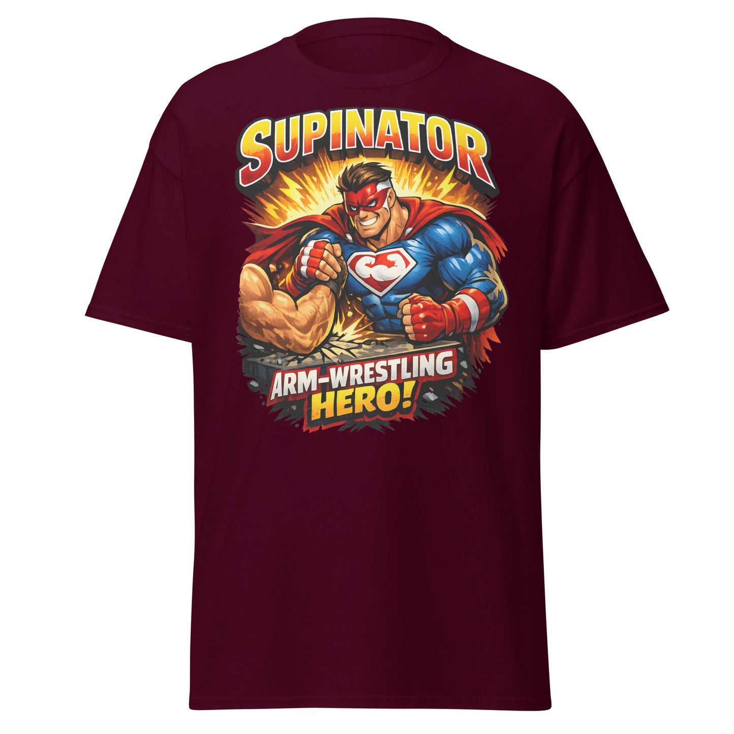 Supinator Arm - Wrestling Hero T-Shirt | Pro Strength Tee - Maroon - T-Shirts Online