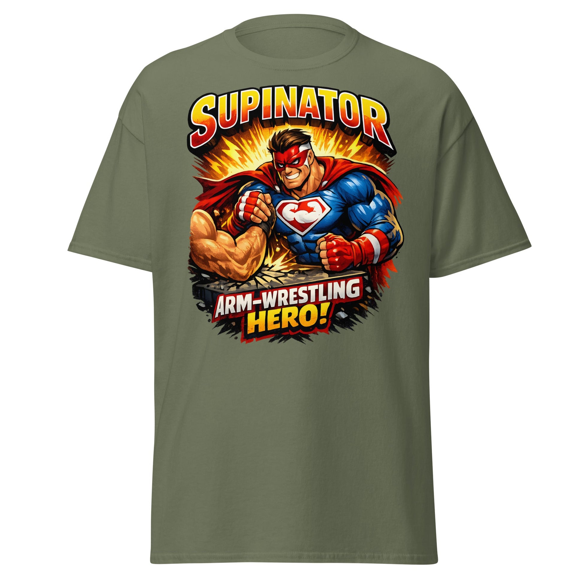 Supinator Arm - Wrestling Hero T-Shirt | Pro Strength Tee - Military Green - T-Shirts Online
