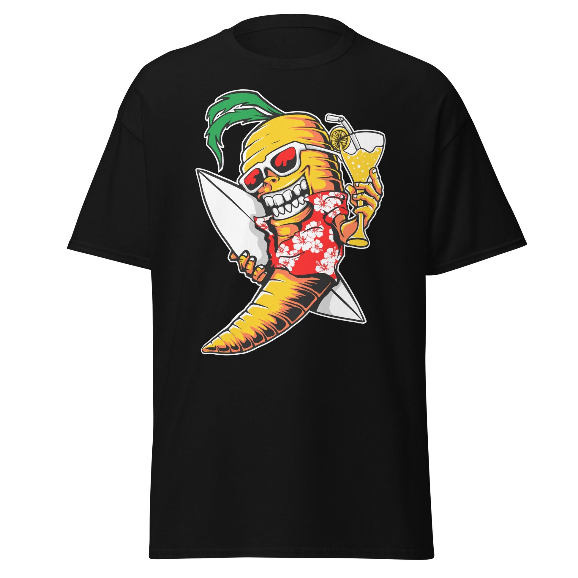 Surfing Carrot Skull T-Shirt – Tropical Party Surf Tee - Black - T-Shirts Online