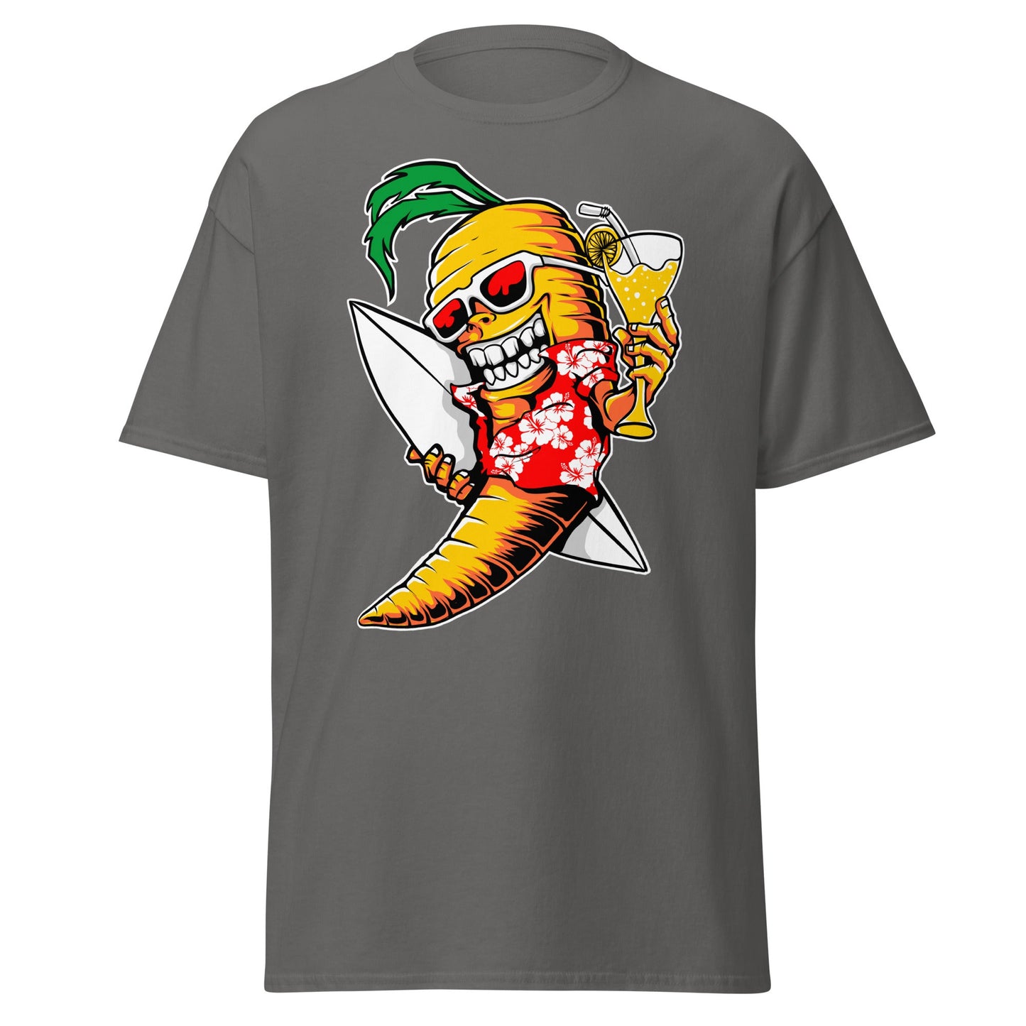 Surfing Carrot Skull T-Shirt – Tropical Party Surf Tee - Charcoal - T-Shirts Online