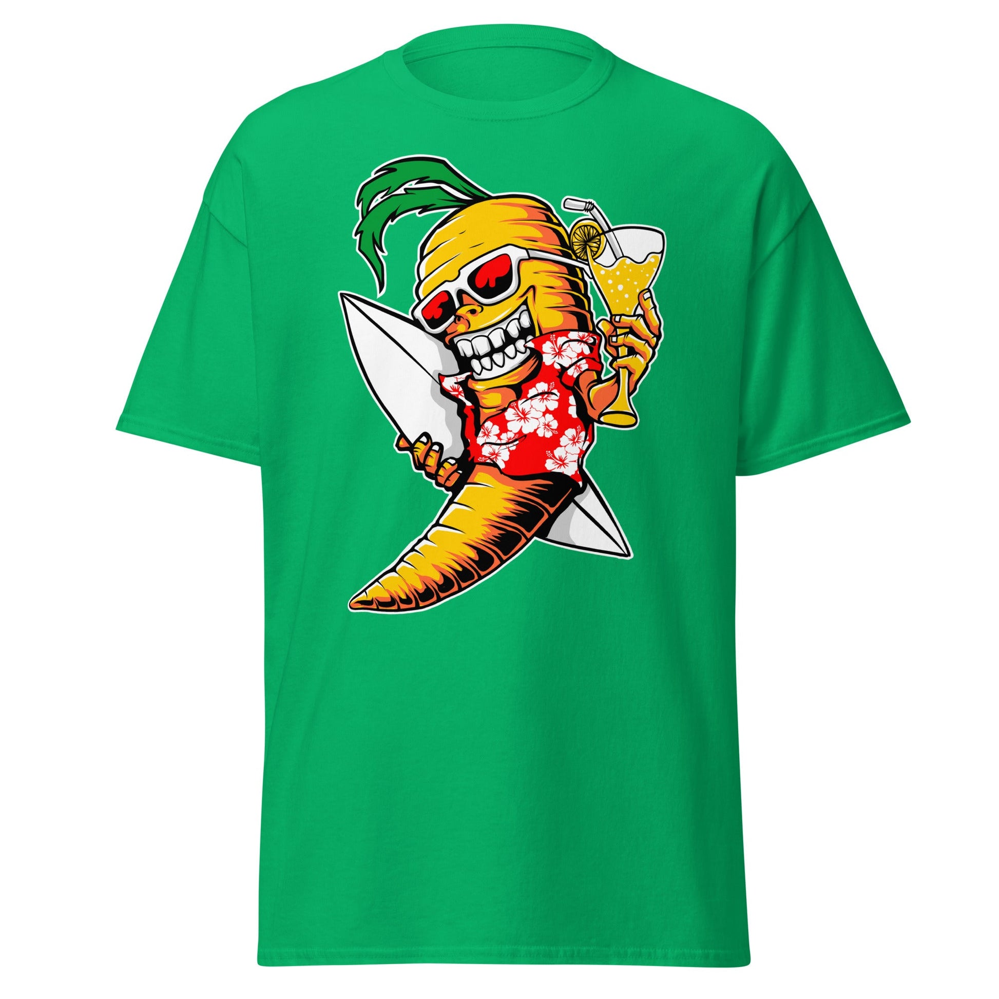 Surfing Carrot Skull T-Shirt – Tropical Party Surf Tee - Irish Green - T-Shirts Online
