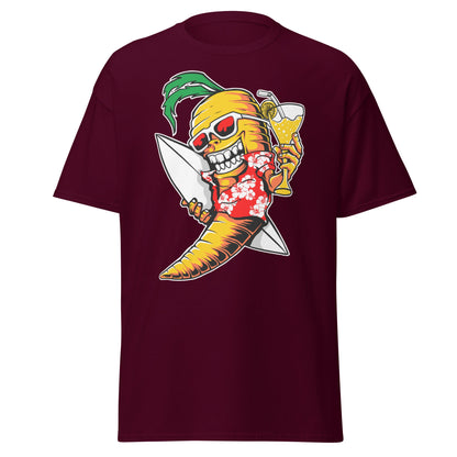 Surfing Carrot Skull T-Shirt – Tropical Party Surf Tee - Maroon - T-Shirts Online