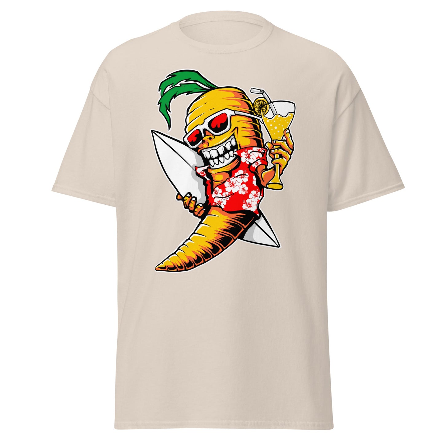 Surfing Carrot Skull T-Shirt – Tropical Party Surf Tee - Natural - T-Shirts Online