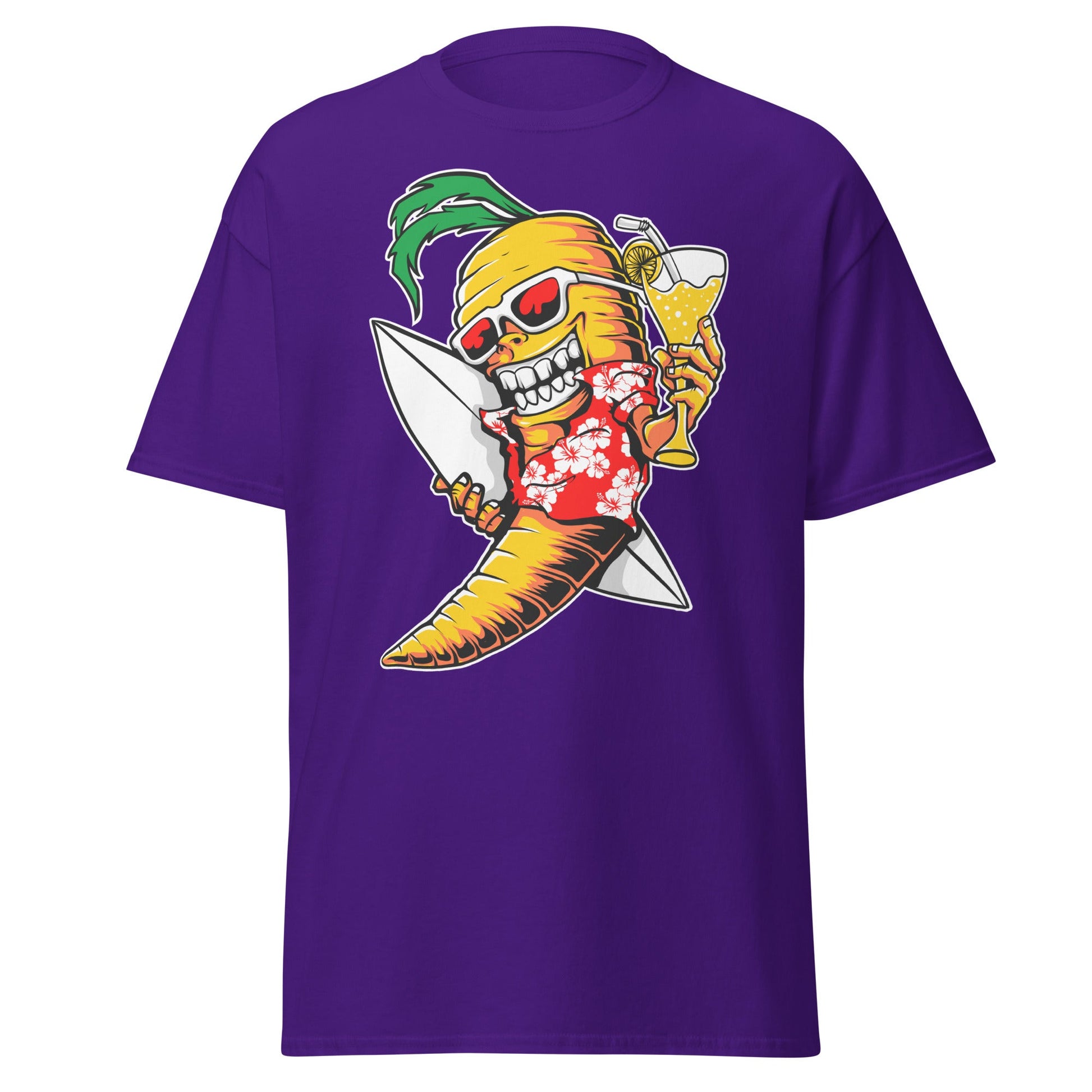 Surfing Carrot Skull T-Shirt – Tropical Party Surf Tee - Purple - T-Shirts Online