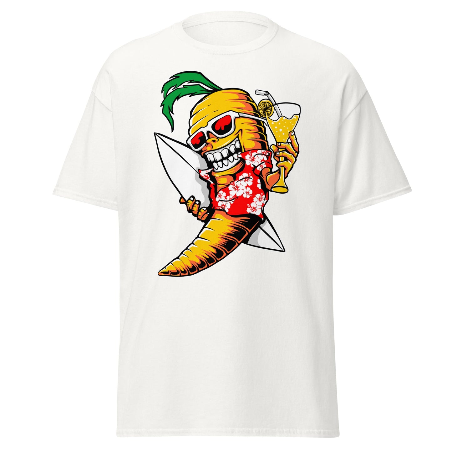 Surfing Carrot Skull T-Shirt – Tropical Party Surf Tee - White - T-Shirts Online