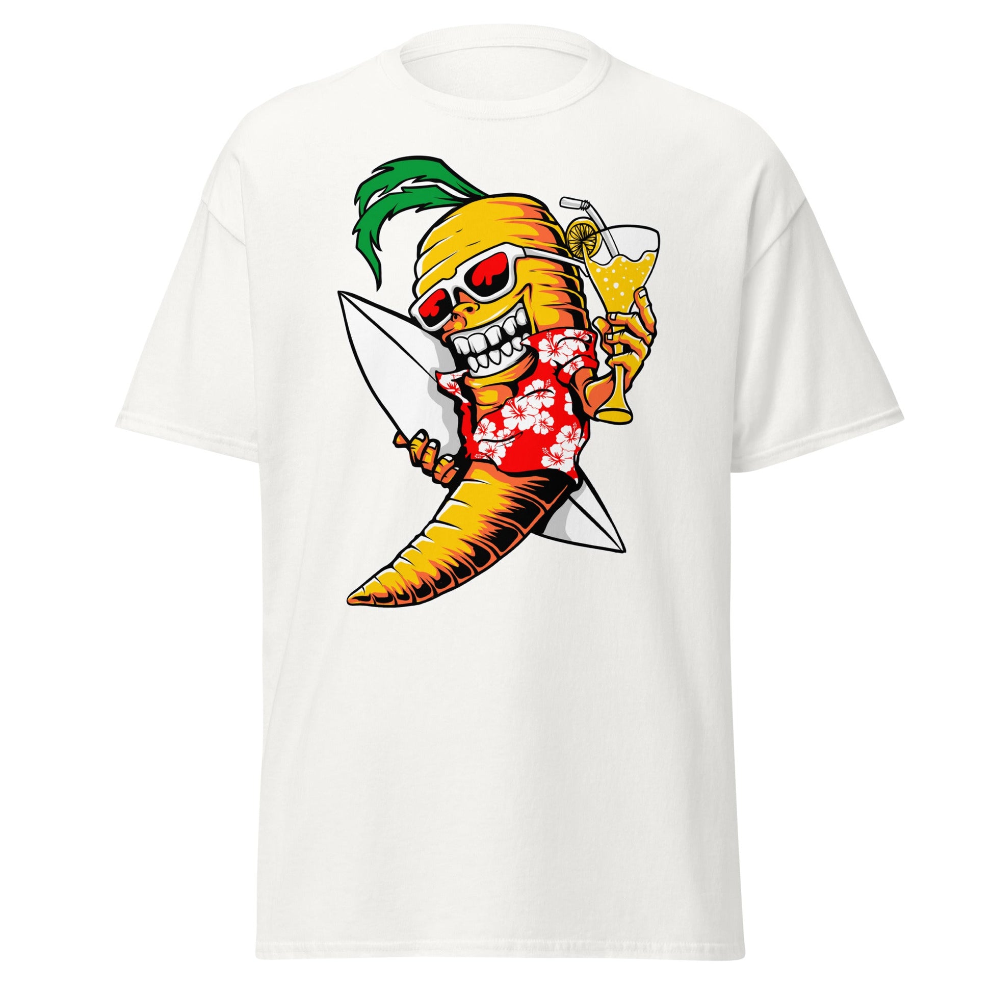 Surfing Carrot Skull T-Shirt – Tropical Party Surf Tee - White - T-Shirts Online