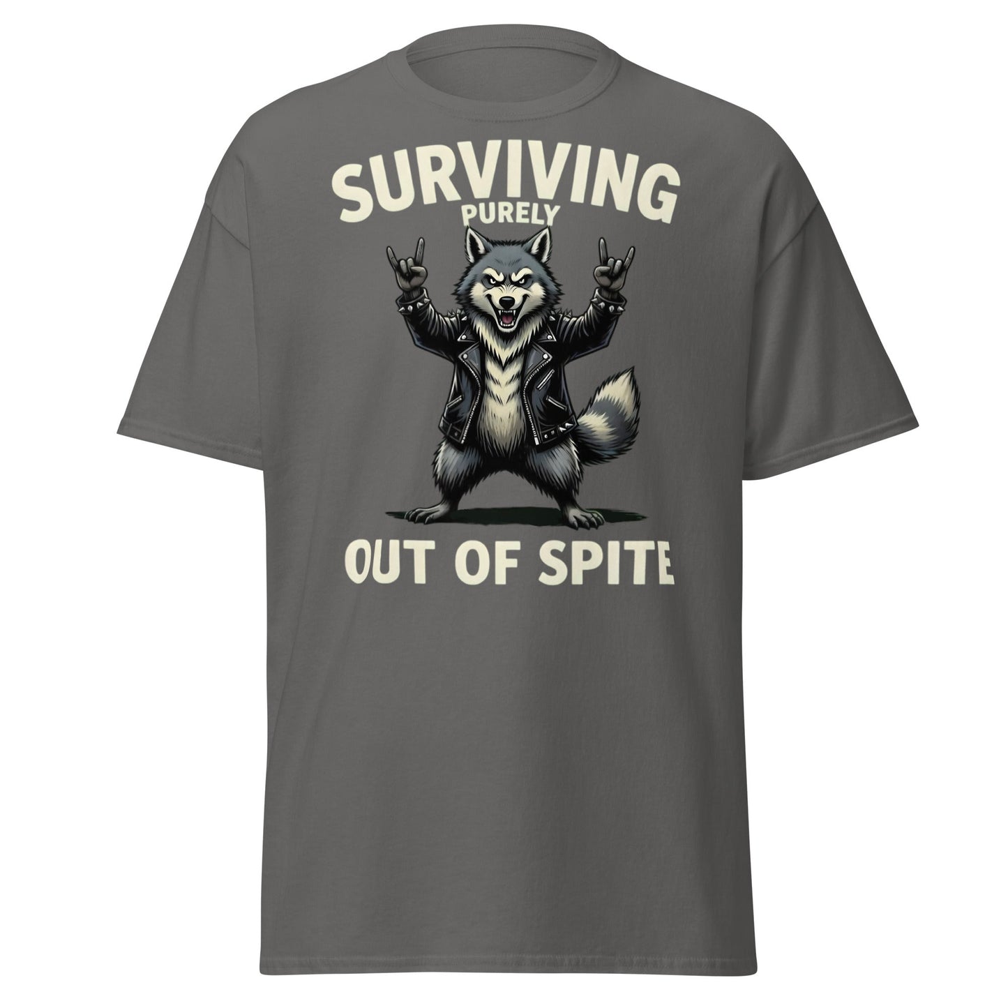 Surviving Purely Out of Spite Wolf T-Shirt - Charcoal - T-Shirts Online