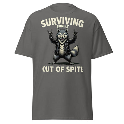 Surviving Purely Out of Spite Wolf T-Shirt - Charcoal - T-Shirts Online
