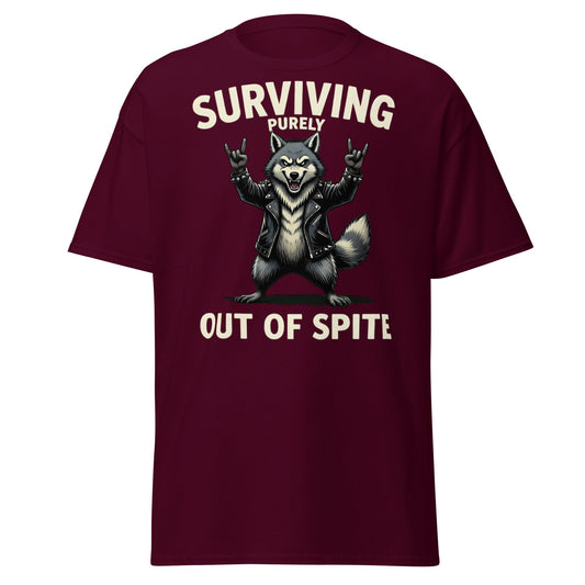 Surviving Purely Out of Spite Wolf T-Shirt - Maroon - T-Shirts Online
