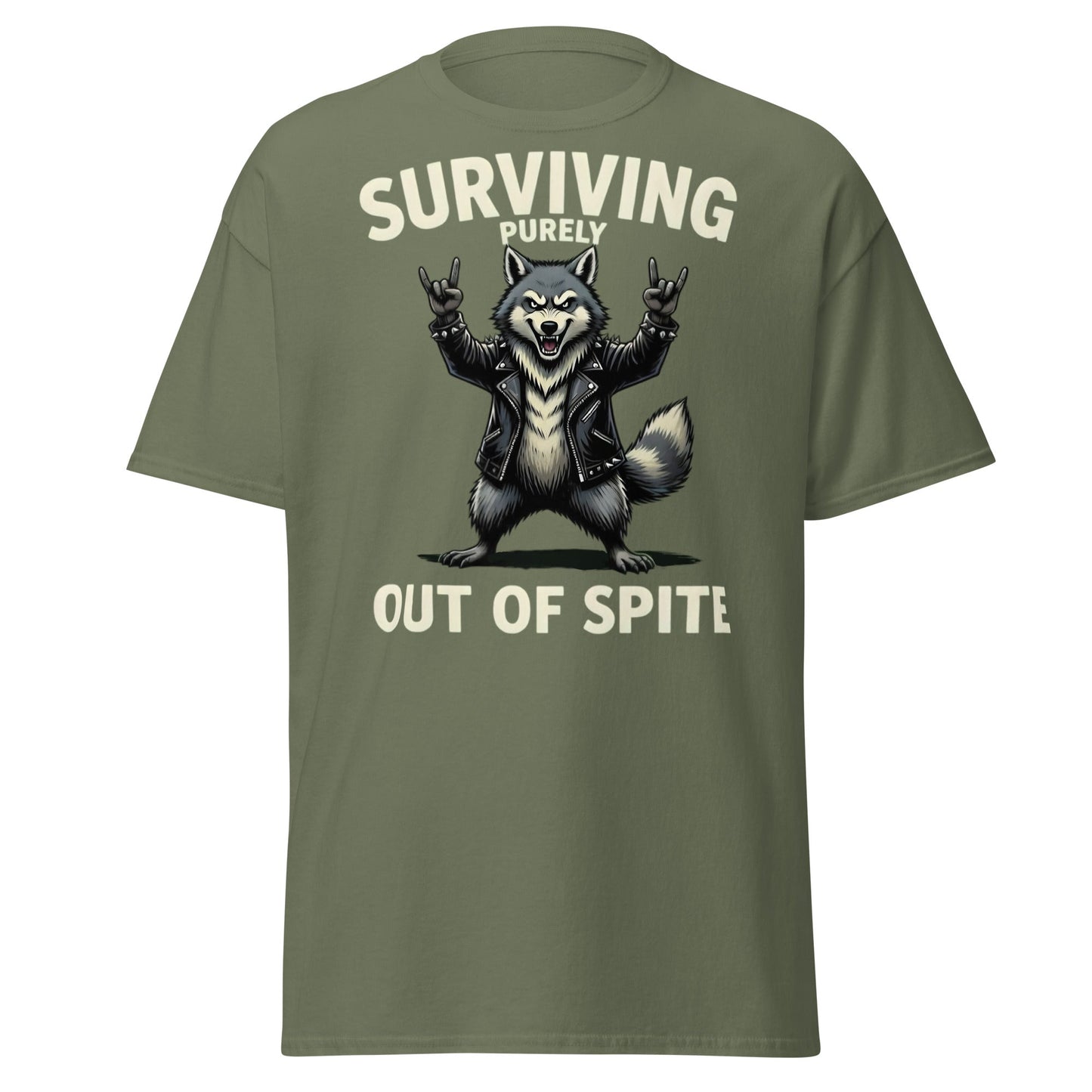 Surviving Purely Out of Spite Wolf T-Shirt - Military Green - T-Shirts Online