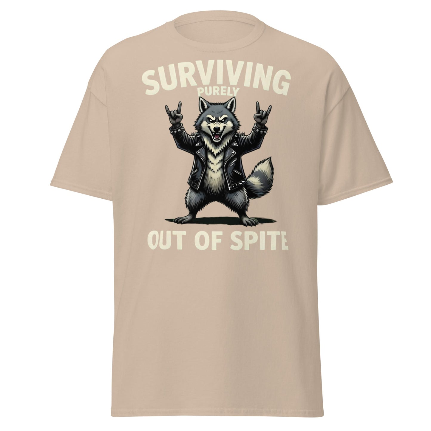 Surviving Purely Out of Spite Wolf T-Shirt - Sand - T-Shirts Online