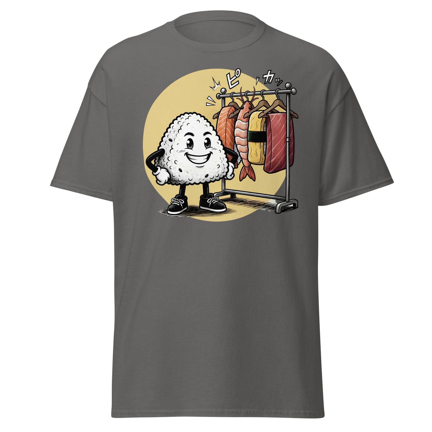 Sushi Fashion Rice Ball T-Shirt – Funny Cartoon Sushi Tee - Charcoal - T-Shirts Online