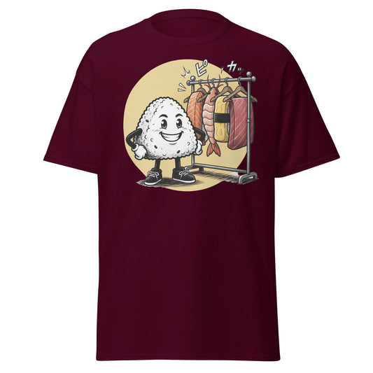 Sushi Fashion Rice Ball T-Shirt – Funny Cartoon Sushi Tee - Maroon - T-Shirts Online