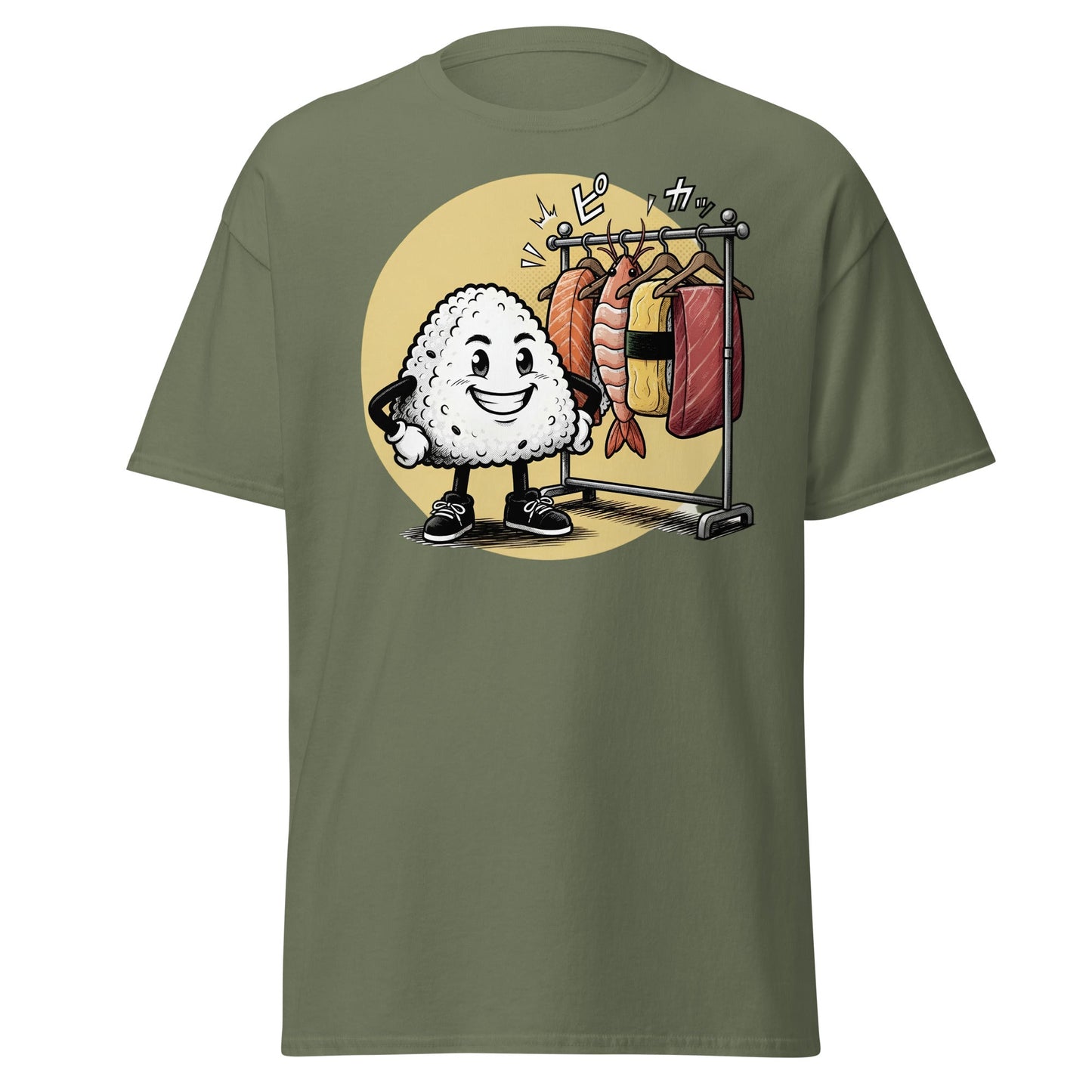 Sushi Fashion Rice Ball T-Shirt – Funny Cartoon Sushi Tee - Military Green - T-Shirts Online
