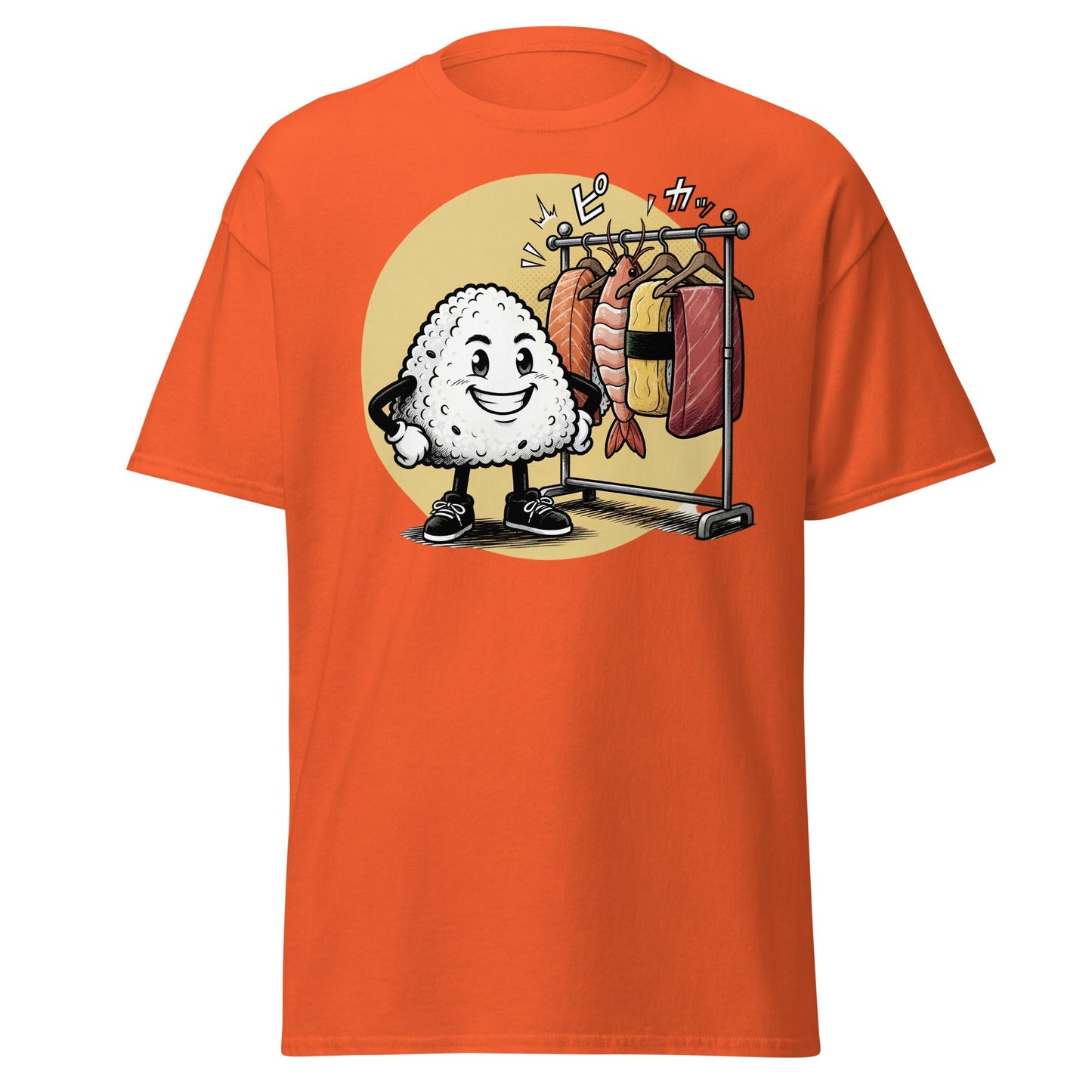 Sushi Fashion Rice Ball T-Shirt – Funny Cartoon Sushi Tee - Orange - T-Shirts Online