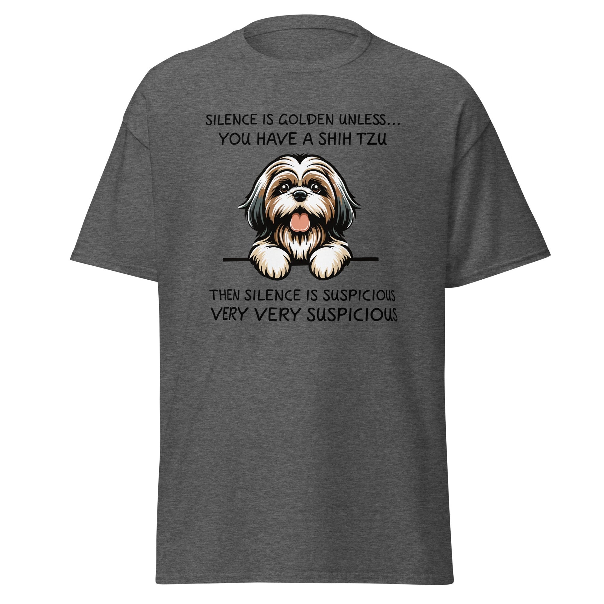 Suspicious Shih Tzu | Shih Tzu T-Shirt - Dark Heather - T-Shirts Online