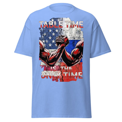 Table Time Arm Wrestling T-Shirt - Patriotic Strength Tee - Carolina Blue - T-Shirts Online