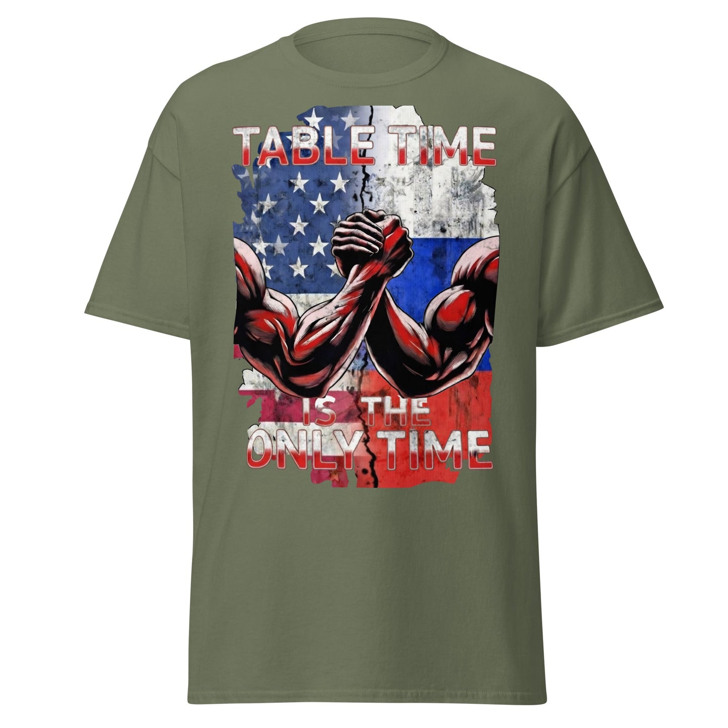 Table Time Arm Wrestling T-Shirt - Patriotic Strength Tee - Military Green - T-Shirts Online