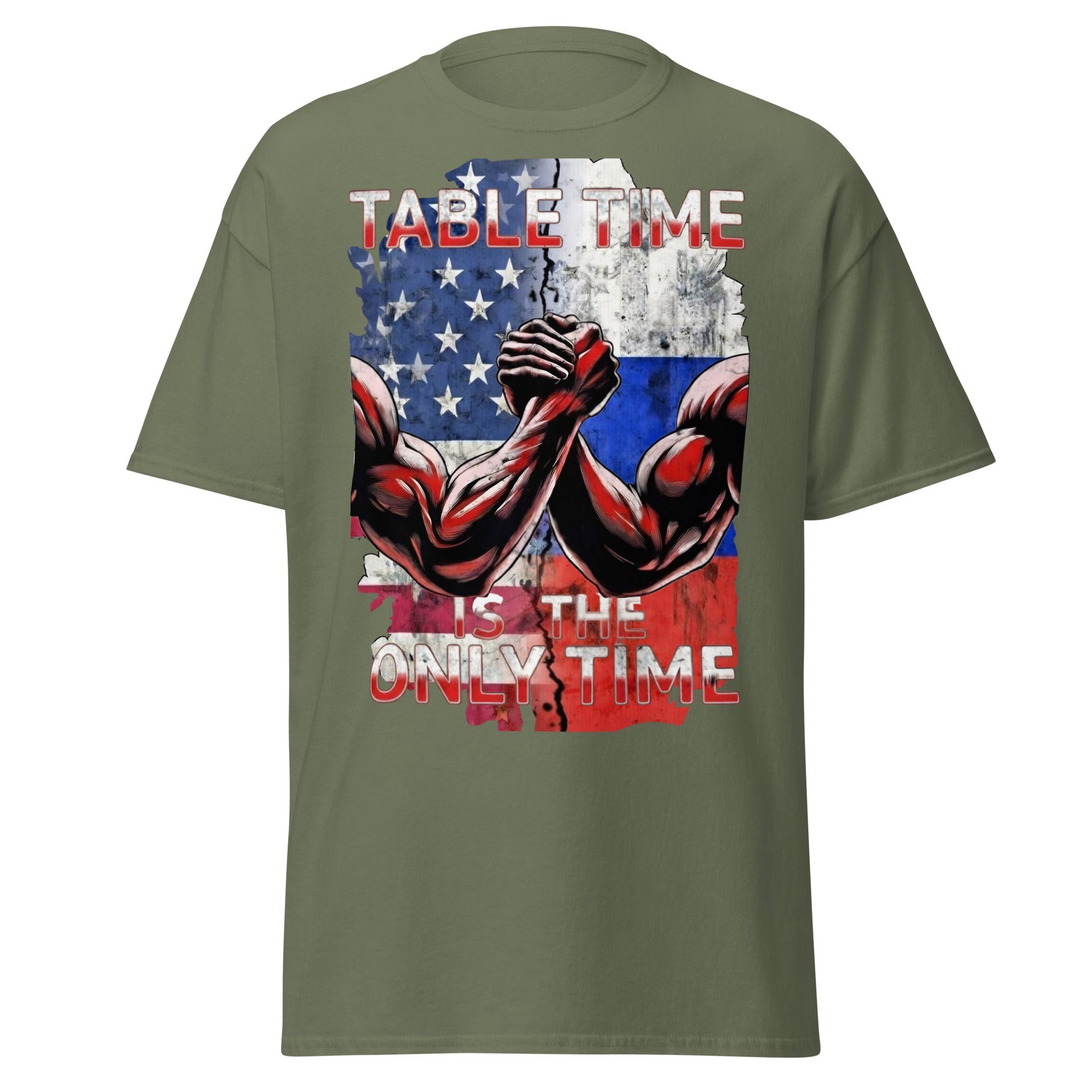 Table Time Arm Wrestling T-Shirt - Patriotic Strength Tee - Military Green - T-Shirts Online