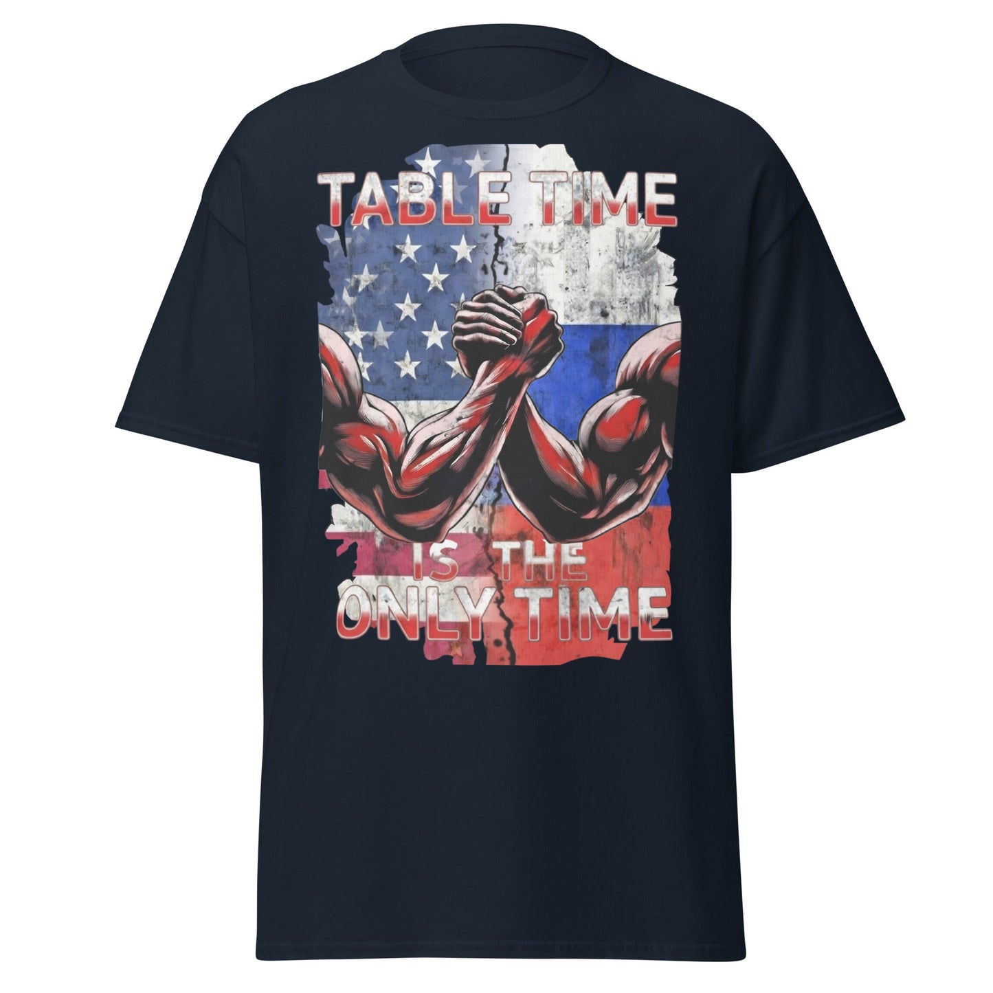 Table Time Arm Wrestling T-Shirt - Patriotic Strength Tee - Navy - T-Shirts Online