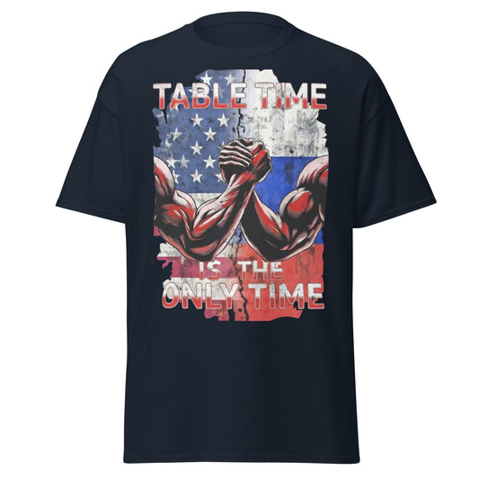 Table Time Arm Wrestling T-Shirt - Patriotic Strength Tee - Navy - T-Shirts Online