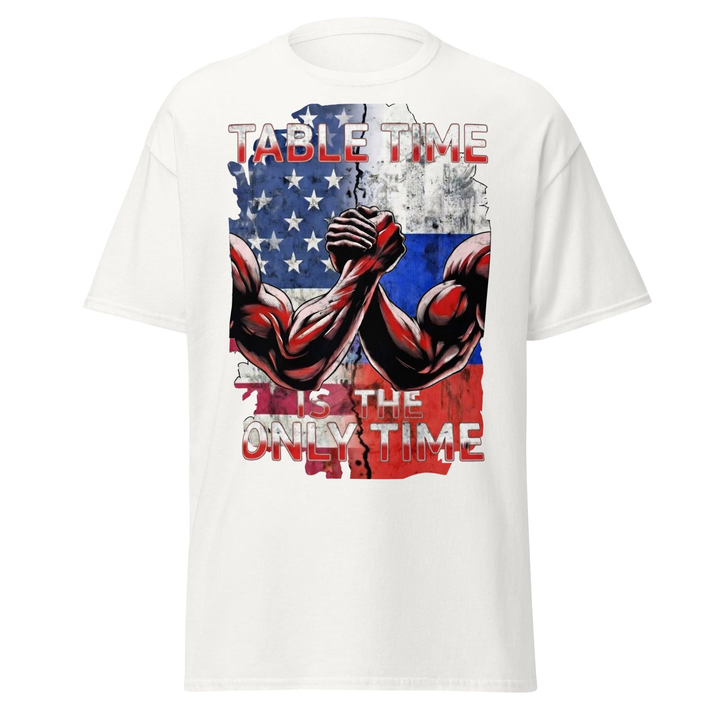 Table Time Arm Wrestling T-Shirt - Patriotic Strength Tee - White - T-Shirts Online