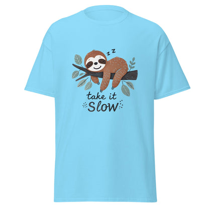 Take it Slow | Sloth T-Shirt - Sky - T-Shirts Online