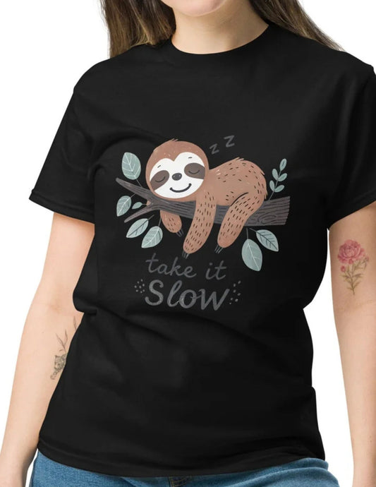 Take it Slow | Sloth T-Shirt - Black - T-Shirts Online
