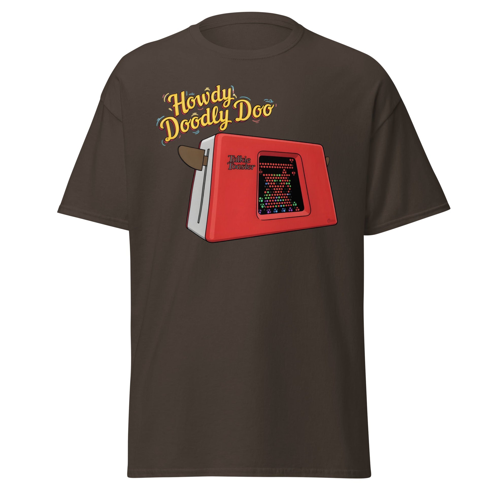 Talkie Toaster Howdy Doodly Doo Funny Sci - Fi T-Shirt - Dark Chocolate - T-Shirts Online