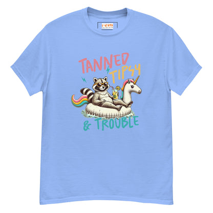 Tanned, Tipsy & Trouble | Raccoon T-Shirt - Carolina Blue - T-Shirts Online
