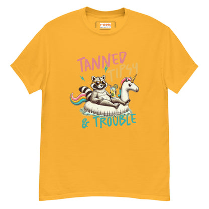 Tanned, Tipsy & Trouble | Raccoon T-Shirt - Gold - T-Shirts Online