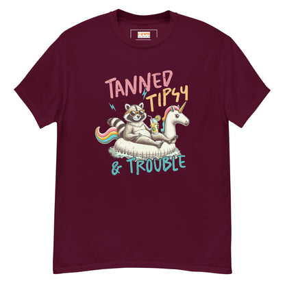 Tanned, Tipsy & Trouble | Raccoon T-Shirt - Maroon - T-Shirts Online