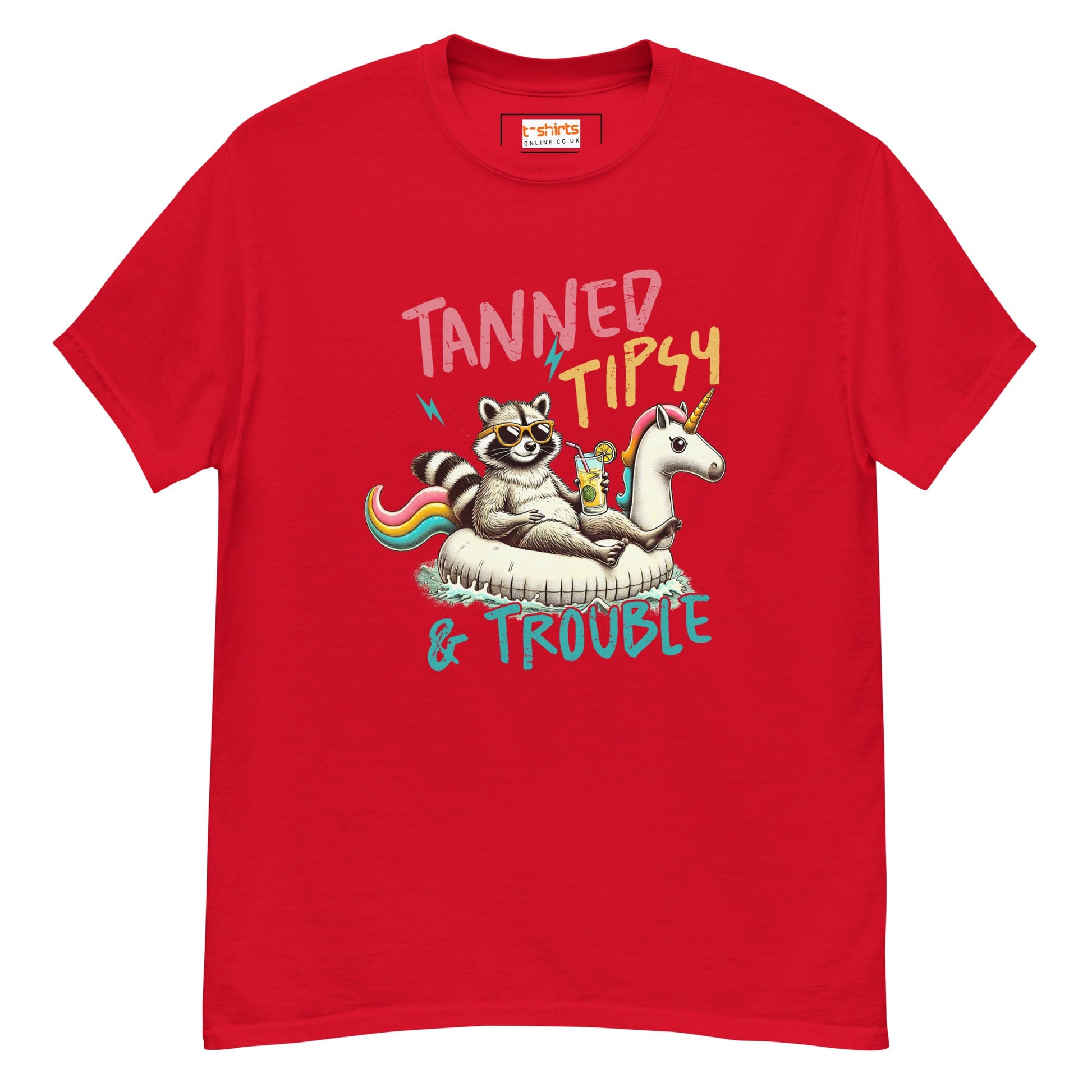 Tanned, Tipsy & Trouble | Raccoon T-Shirt - Red - T-Shirts Online