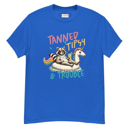 Tanned, Tipsy & Trouble | Raccoon T-Shirt - Royal - T-Shirts Online
