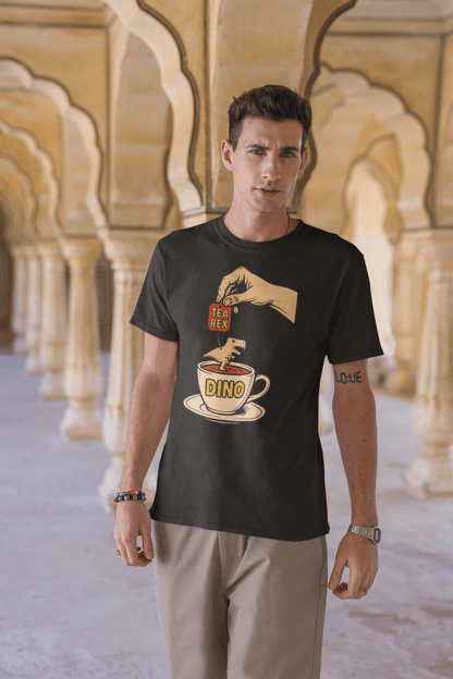 Tea Rex Dinosaur Pun T-Shirt – Funny Retro Comic Tee - Black - T-Shirts Online