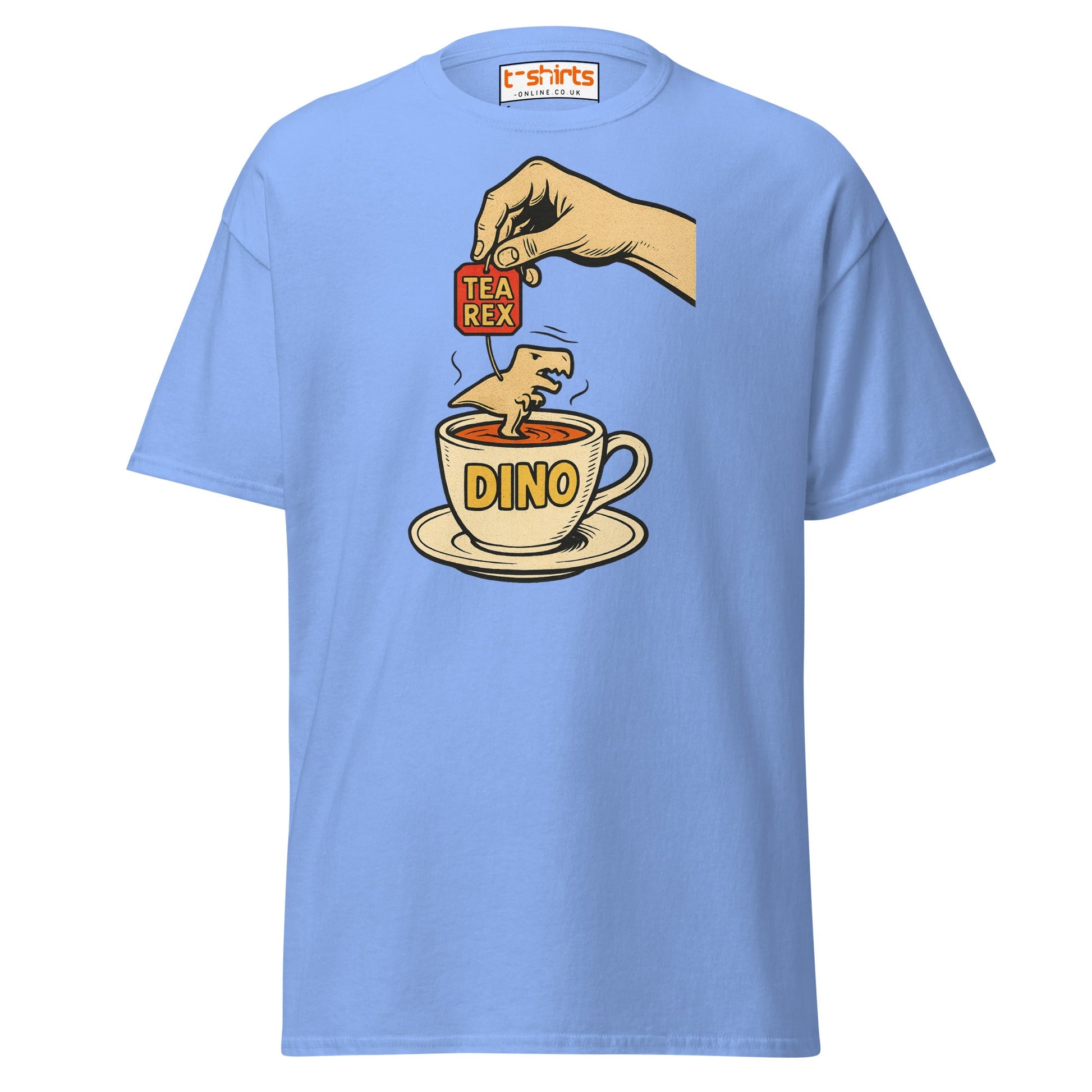 Tea Rex Dinosaur Pun T-Shirt – Funny Retro Comic Tee - Carolina Blue - T-Shirts Online