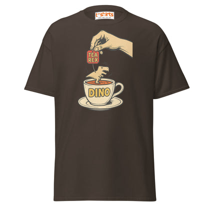 Tea Rex Dinosaur Pun T-Shirt – Funny Retro Comic Tee - Dark Chocolate - T-Shirts Online