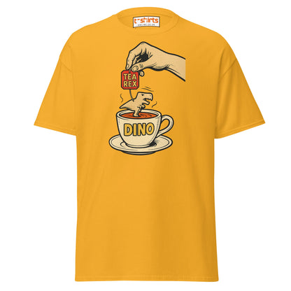 Tea Rex Dinosaur Pun T-Shirt – Funny Retro Comic Tee - Gold - T-Shirts Online