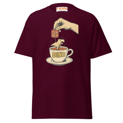 Tea Rex Dinosaur Pun T-Shirt – Funny Retro Comic Tee - Maroon - T-Shirts Online