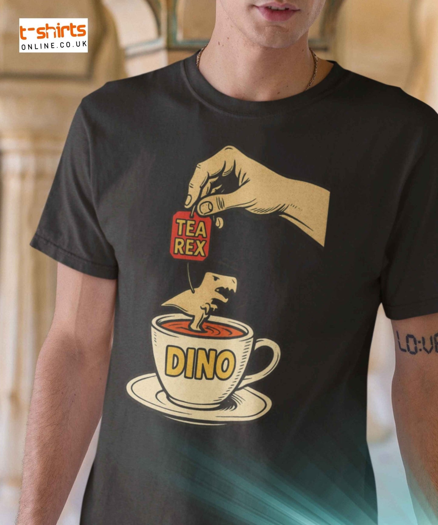 Tea Rex Dinosaur Pun T-Shirt – Funny Retro Comic Tee - Maroon - T-Shirts Online